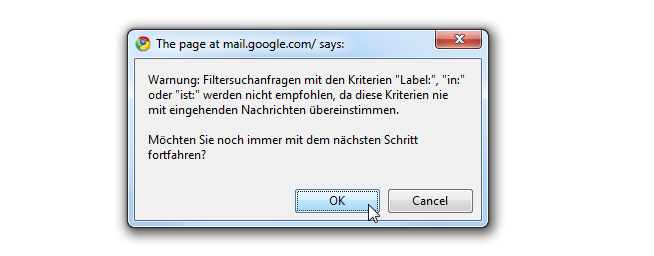 Google Mail Filter Einstellungen Warnung